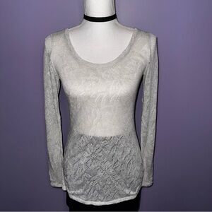 Express Silver Knit Long Sleeve Top